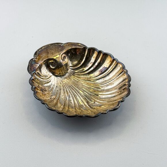 Vintage Silver Plated Shell Trinket Dish | 3" Seashell Coastal Decor - Picture 1 of 9